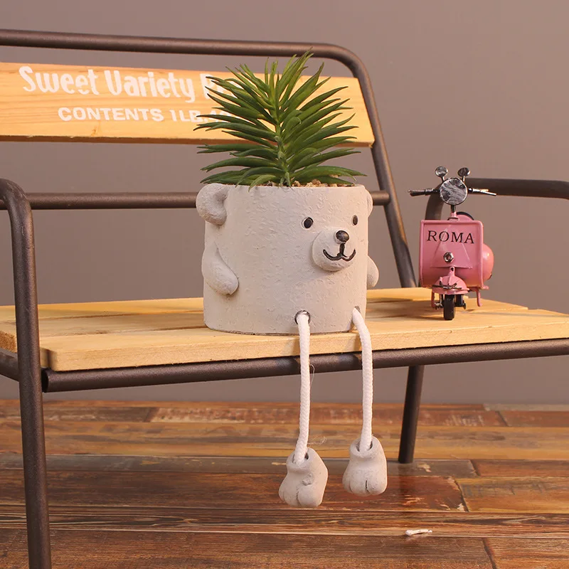 Мини растения в горшке милый медвежонок имитация камня цемент микро пейзаж