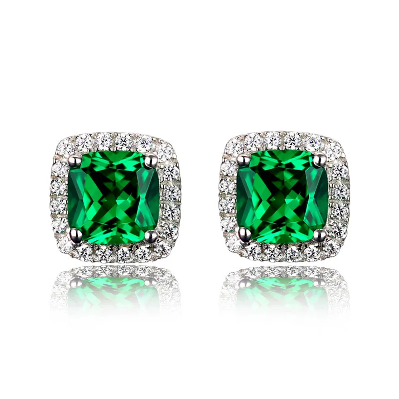 Роскошные женские квадратные серьги изумрудно зеленого цвета свадебные из