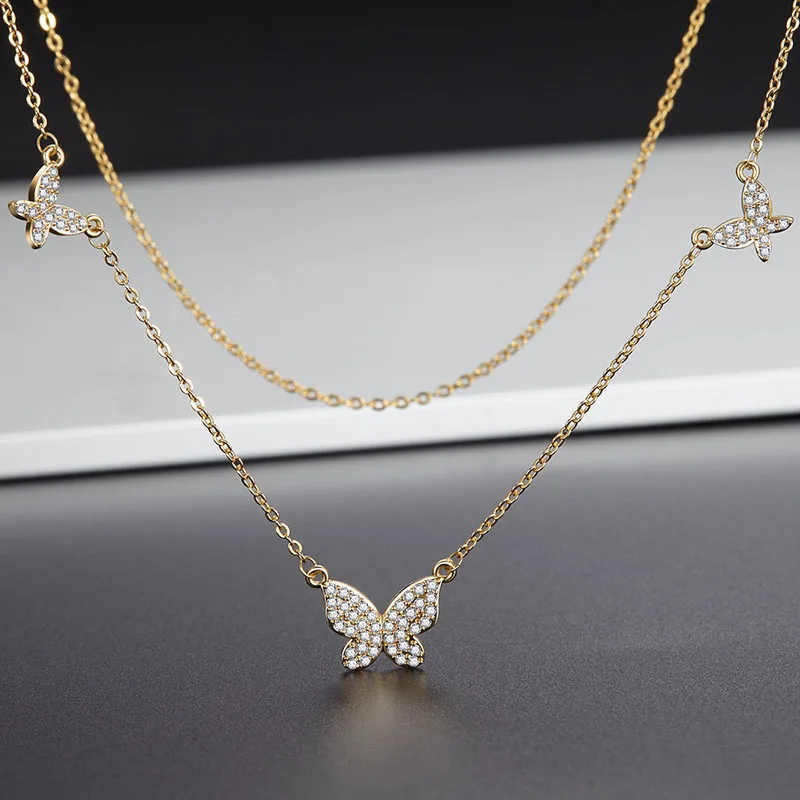 

Funmode Gold Color Link Chain AAA Cubic Zircon Pave Butterfly Necklace For Women Party Accessories Wholesale FN206