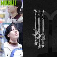 1pc kpop got7 kim yugyeom same style earring stainless steel star moon pendant tassel earrings men jewelry never fade eh 733
