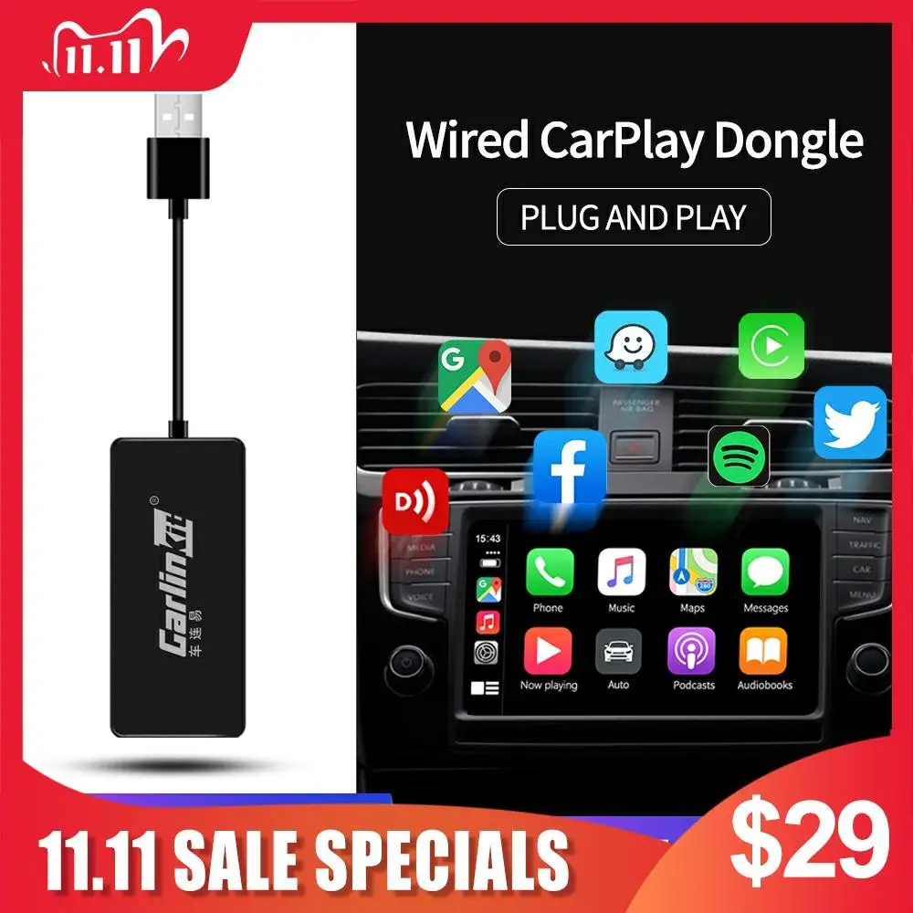 Carlinkit Проводной адаптер для Apple Carplay Android Авто Smart Link USB навигации медиаплеера Mirrorlink