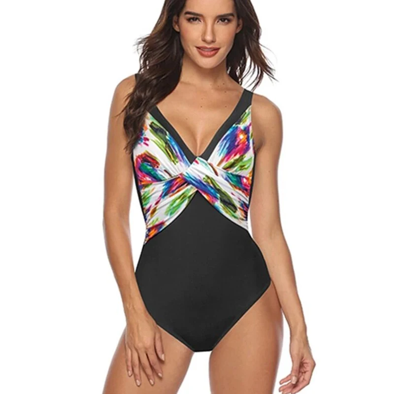 Сексуальный цельный купальник с высокой горловиной размера плюс женский