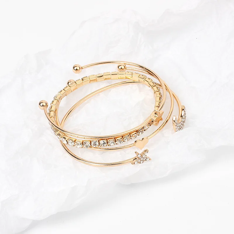 

European and American fashion jewelry women's diamond Moon Star Bracelet classic ol versatile open Bracelet combination set
