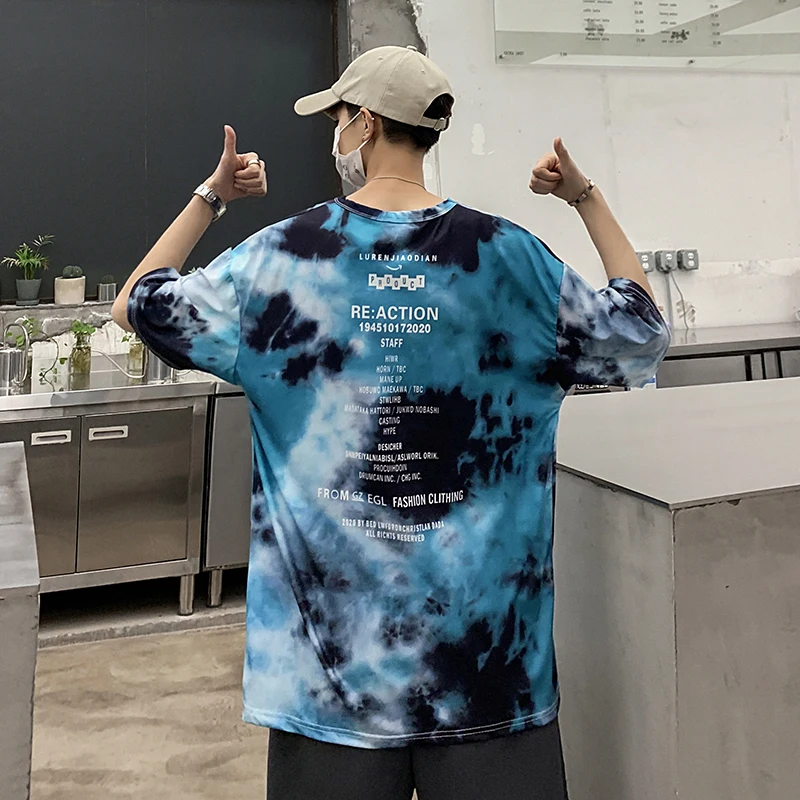 

Harajuku Hip Hop Style Tie Dye Men's T-Shirt 2021 Cool Casual Japanese Style Unisex Contrasting Color Clothes Funny Streetwear