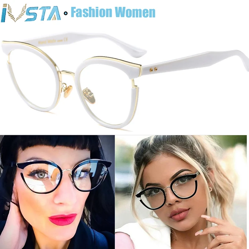 

IVSTA Women Glasses Cat Eye Pink Spectacle Frame TR90 Myopia for Sight Lady Fashion Computer Prescription Glasses Retro 08662