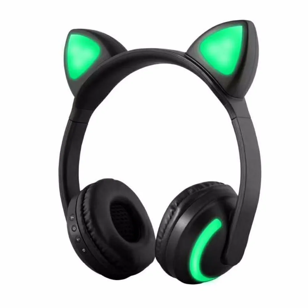 

Fashion Cat Ear Headphones Head Mounted LED Glow Plastic Adjustable Body Cotton Cap Cute Headset For Adult Children Gift
