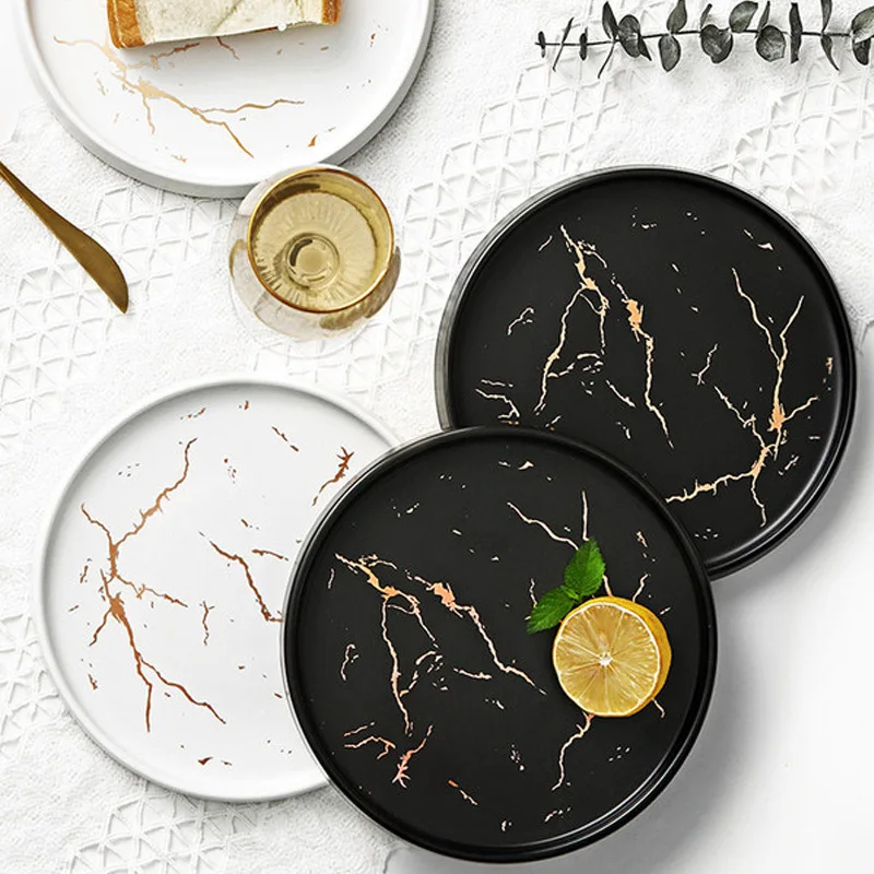 

European style marble ceramic steak plate