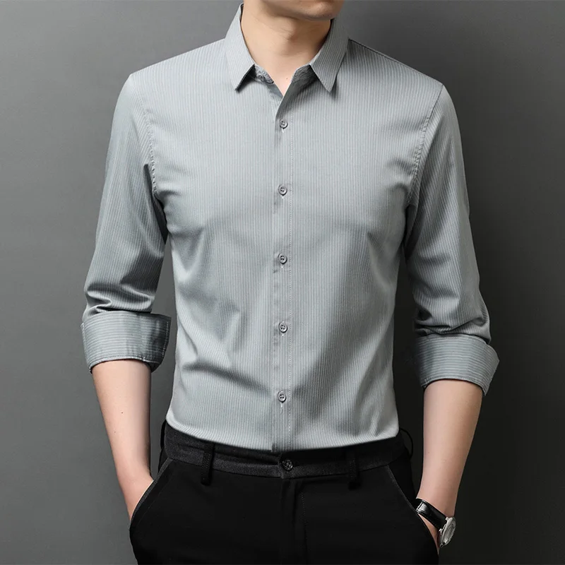 

2021 new long-sleeved shirts men striped business casual bottoming shirt zde2093