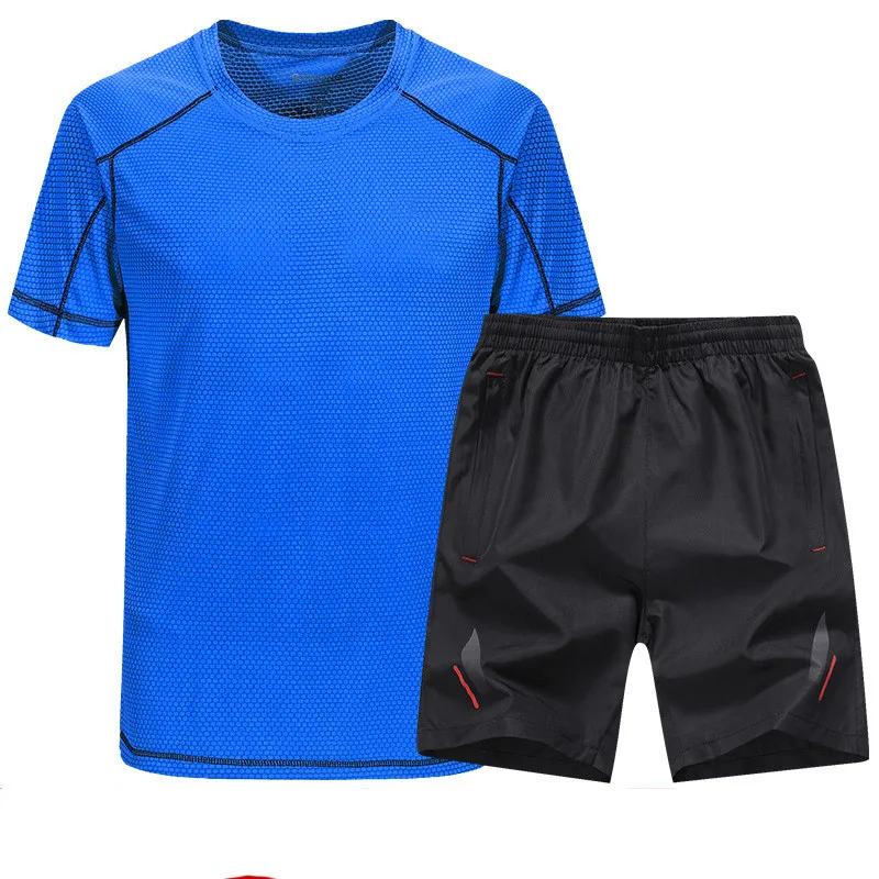 

Sports Quick-drying Suit Men's 2021 Summer Trend Handsome Youth Running Round Neck Short-sleeved T-shirt Shorts Two-piece Suit
