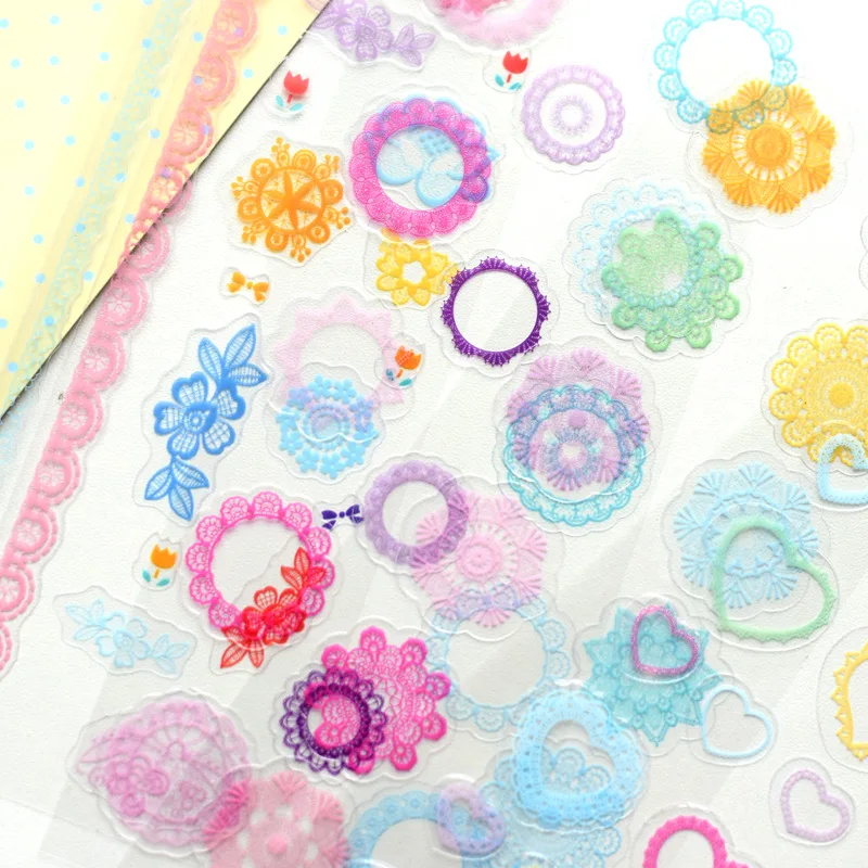 4 листа милые кружева ПВХ декоративные наклейки красочные сердца для