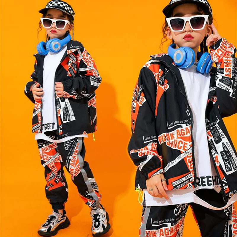 Дети бальный танцы крутой хип хоп одежда костюмы Топы толстовка штаны с принтом