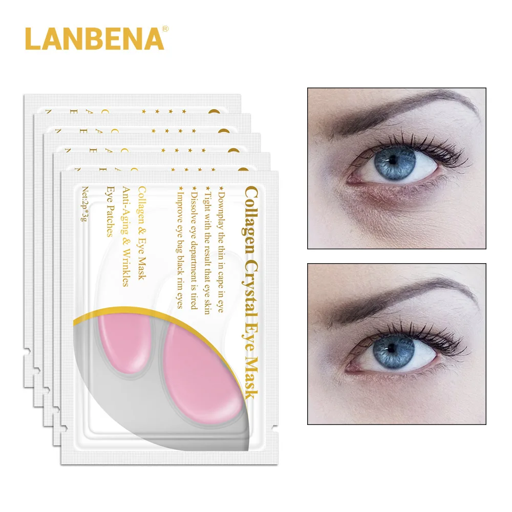 LANBENA 1pair 24K Crystal Collagen Gold Eye Mask Dark Circle Puffiness Bag Anti-Aging Wrinkle Firming Patches Skin Care | Красота и