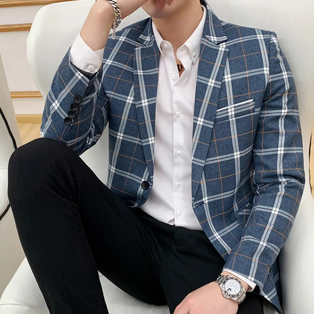 Мужские блейзеры брендовый британский стиль клетчатое приталенное платье