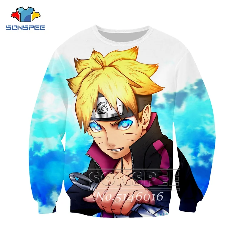 SONSPE/забавная футболка в стиле Харадзюку С 3D принтом аниме BORUTO Модная толстовка