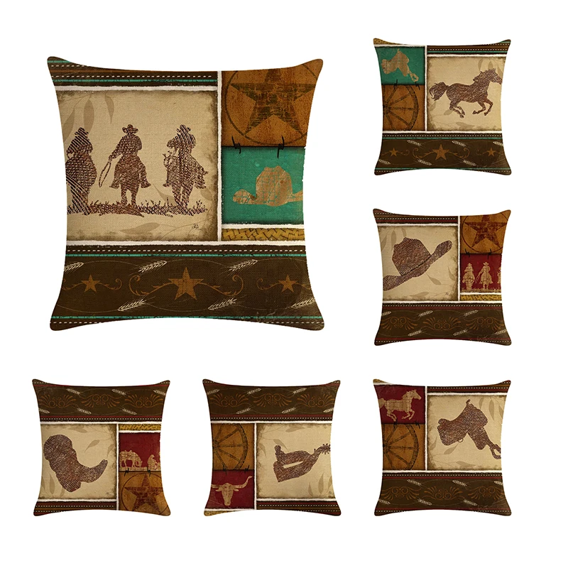 

Cowboy Horse Animals Pattern Decorative Throw Pillows Cushion Cover For Sofa Home Car Decor Cojines Almofadas ZY266