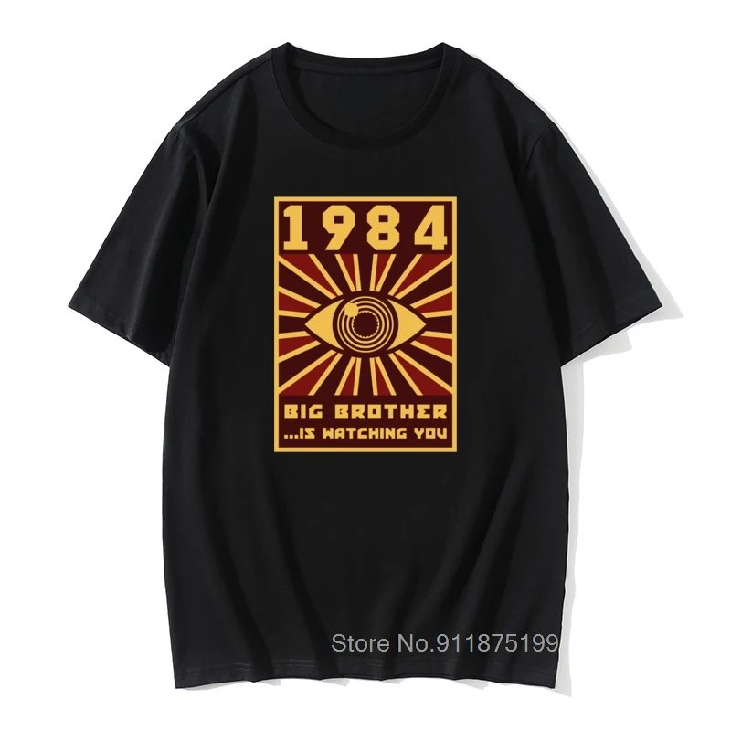 

1984 Big Brother T-shirt Men Black Tops Graphic Tshirt Horus Eye Tops Tee Vintage Tees 80s T Shirts Funny Hipster Clothes