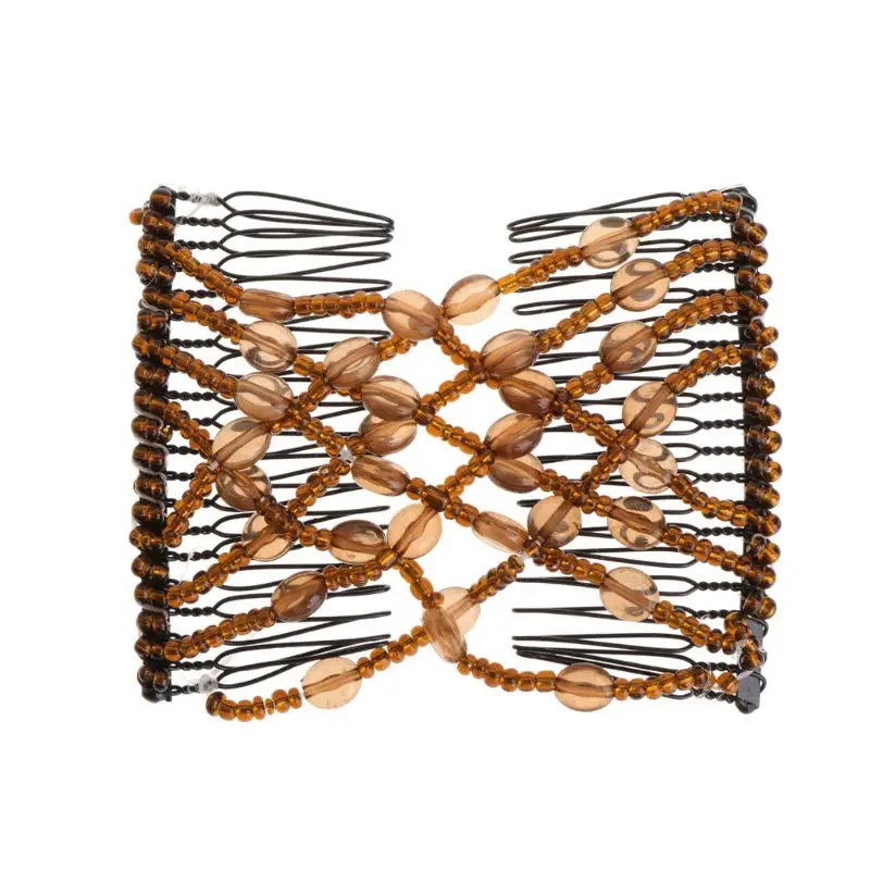 

69HB Fashion Comb Women Hair Clip Vintage Elastic Double Bead Elasticity Shower