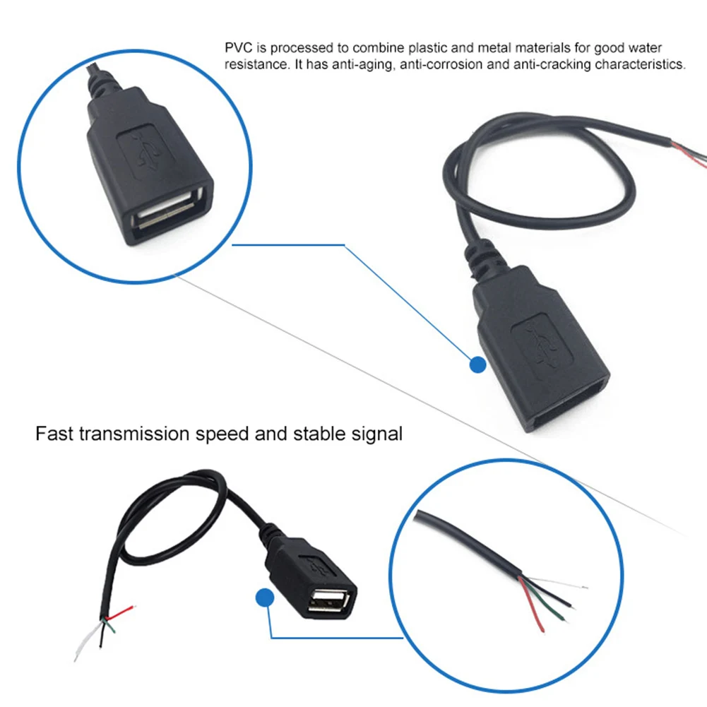 30 см USB 2 0 Тип A гнездовой разъем 4 ядра кабель для зарядки питания шнур провода