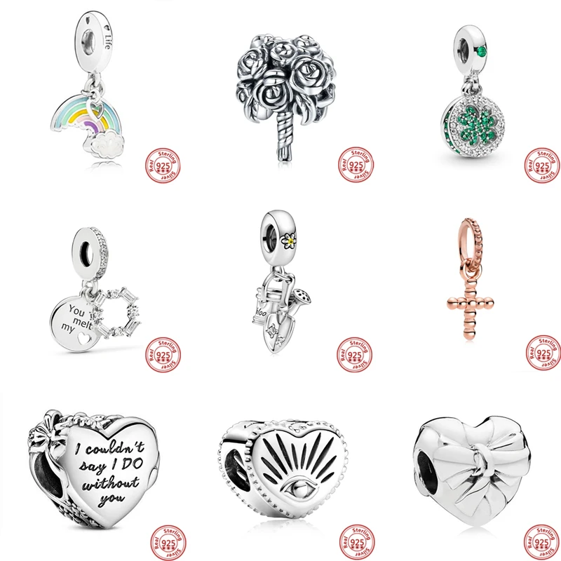

New Real 925 Sterling Silver Beaded Cross Watering Can Trowel Dangle Charm Beads Fit Original Pandora Bracelet Women DIY Jewelry