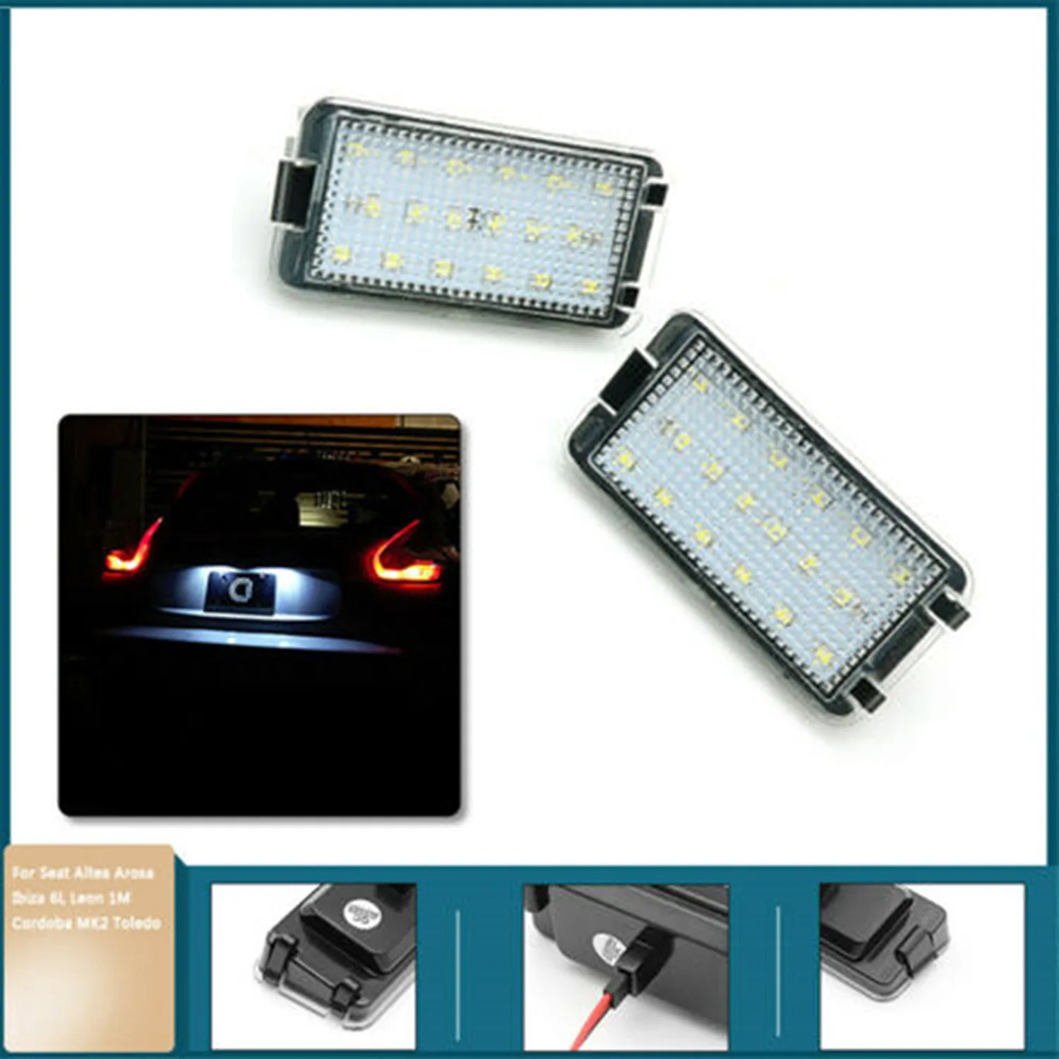 

12-30V LED License Plate Light 18pcs 3528 SMD 126LM ABS Waterproof 2 Pcs
