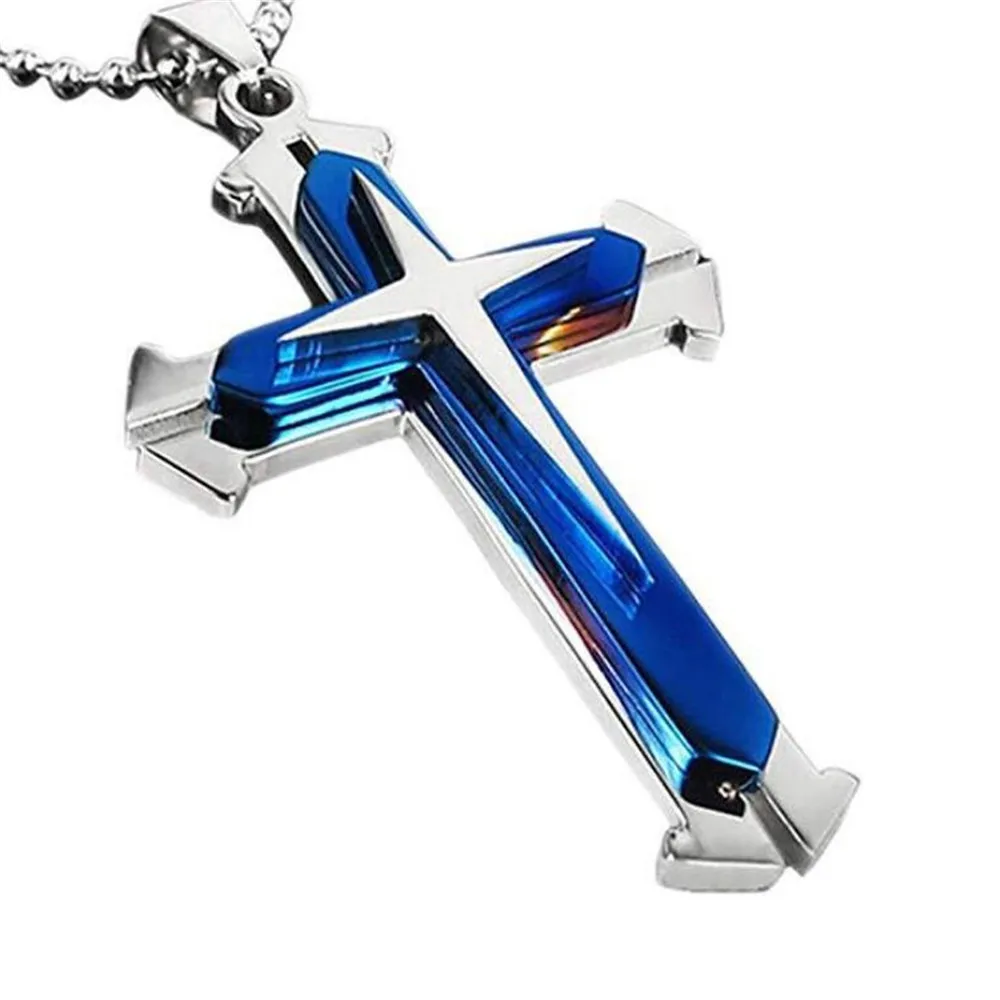 

New Popular Simple Multi-Layer Cross Men's Necklace Tide Ins Temperament Three-Layer Hip Hop Pendant Jewelry Gift Wholesale