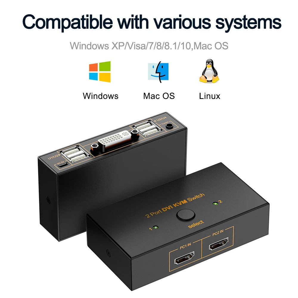 Rocketek 2-портовый KVM-переключатель 4 USB 2.0 DVI 1080P сплиттер принтер мышь клавиатура