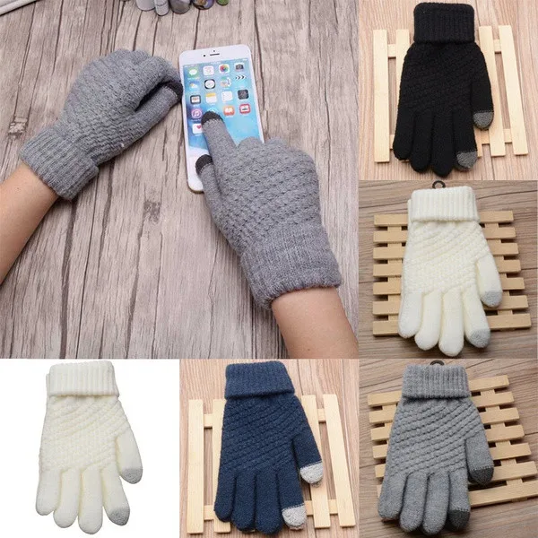 

Knit Wool Man Touch Screen Winter Warm Mittens Solid Female Casual Gloves Fashion Ladies Touch-screen Gloves guantes lana hombre