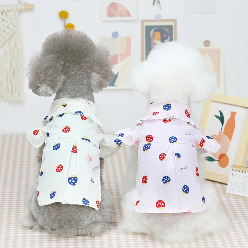 

Summer Dog Clothes Doggie Puppy Pomeranian Poodle Schnauzer Shirt Pet Clothing Mushroom Print Cat Dress Blouse Dog Costume