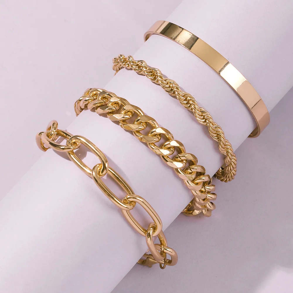Новинка 4 шт. панковские кубинские браслеты с цепочкой набор для женщин Майами