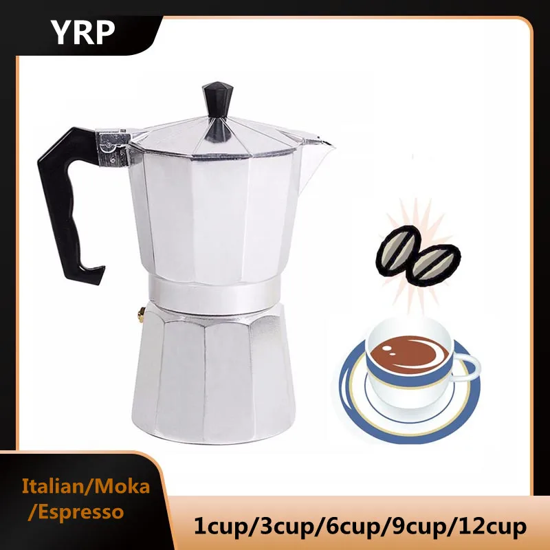 

YRP Mocha Latte Coffee Maker Italian Moka Espresso Cafeteira Percolator Pot 1cup/3cup/6cup/9cup/12cup Stovetop Coffee Maker