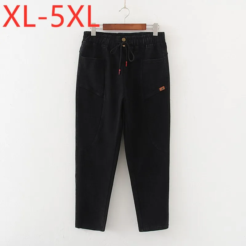 

New 2020 ladies autumn winter plus size harem jeans for women large loose cotton black elastic pocket denim pants 3XL 4XL 5XL