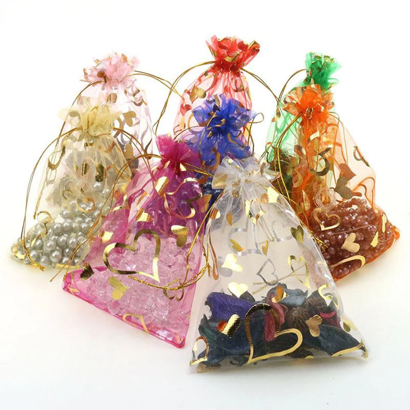 

10pcs Drawable Organza Gifts Pouches Bronzing Yarn Bag Jewelry Bags Candy Bags Festival Decoration Wedding Supplies Random Mixed