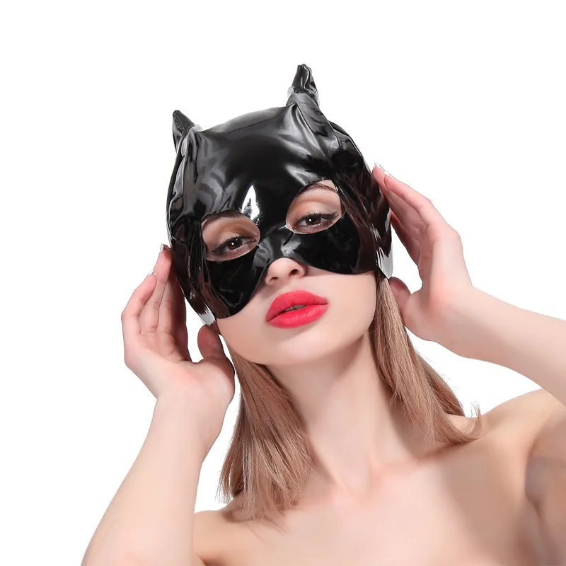 Anime Cosplay Sexy Latex Catwomen Mask Leather Fetish Cat Hood Half Face Halloween Costumes for Disguise Women | Красота и здоровье