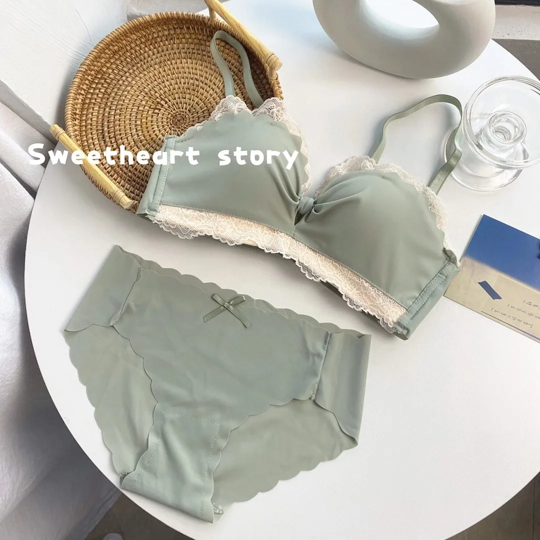

Korean Bra Briefs Set Women Cotton Underwear Sexy Lace Underwear Female Push Up Bra Ice Silk Seamless Panties Sexy Lingerie Set