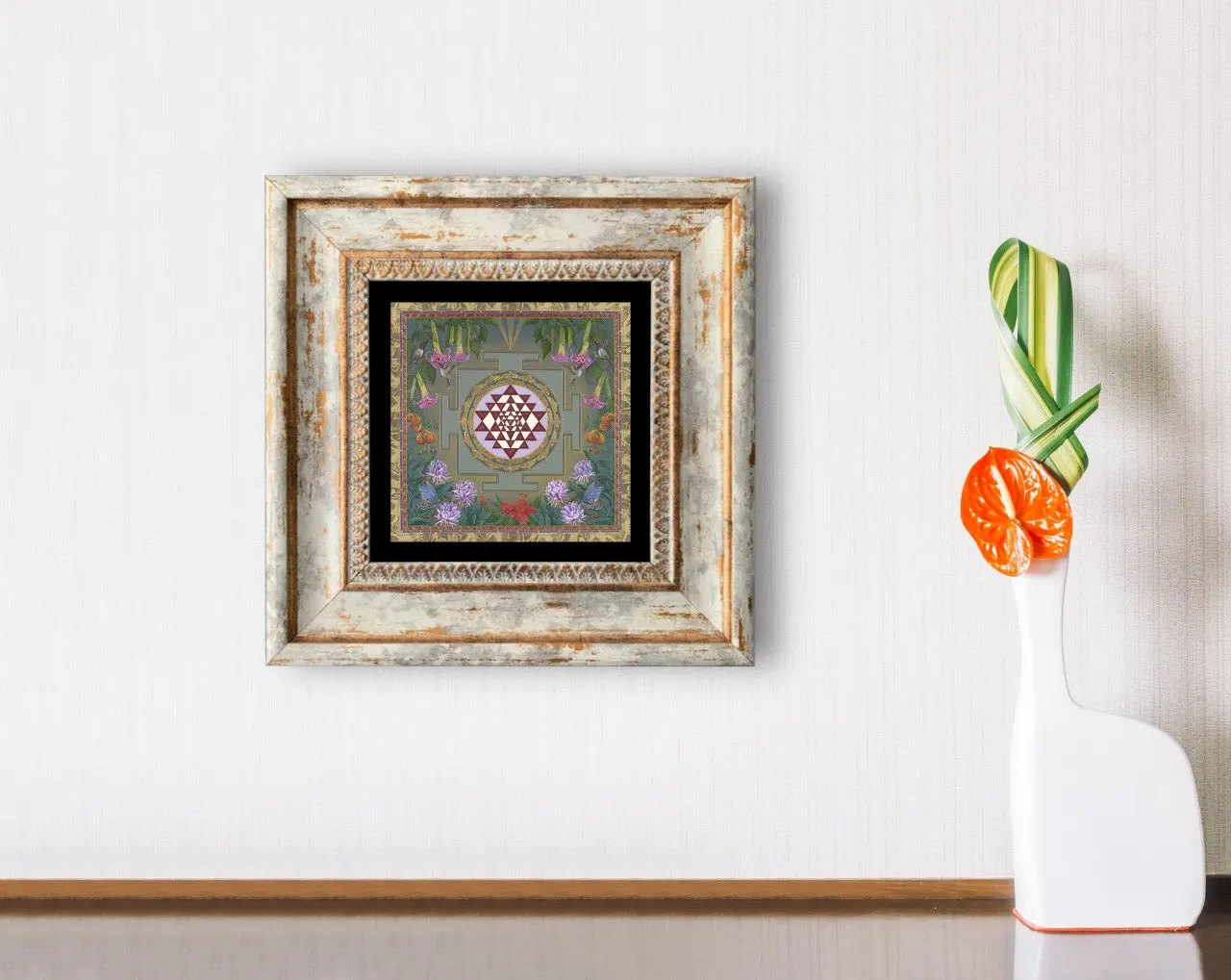 

BK дома Шри-Янтра конструкторское обрамлённое с изображением каменной стены Dekoru-1 Современная Удобная надежная украшения подарок качество п...