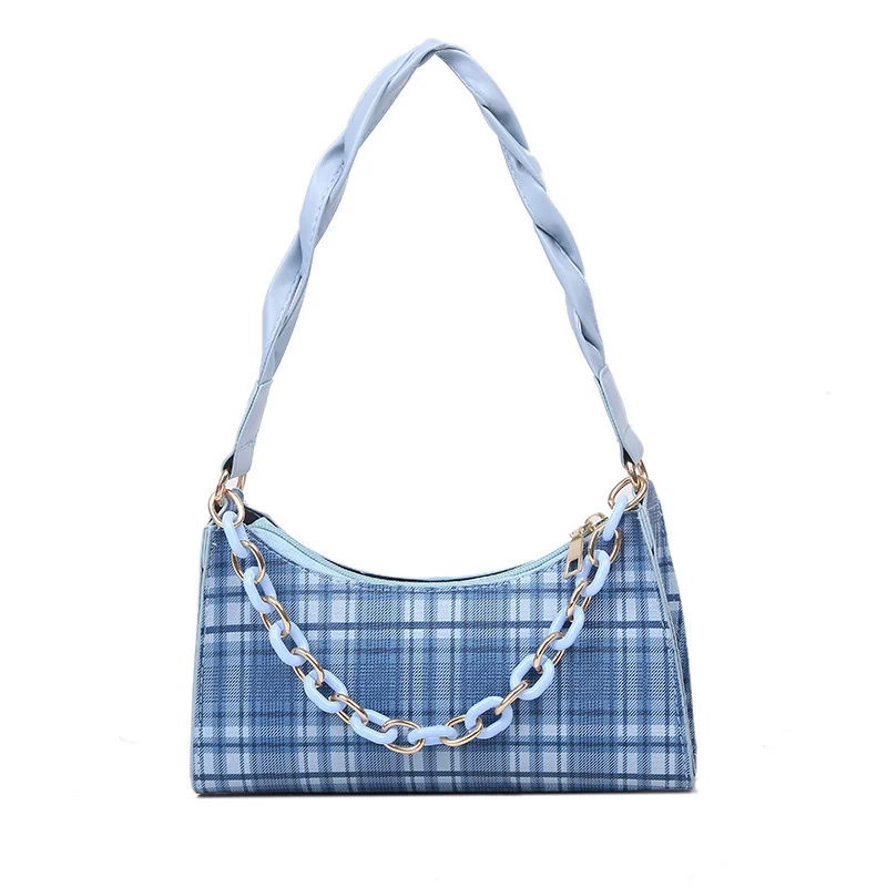 

2021 Leather Plaid baguette Bag Women's Designer Shoulder Bag Ladies Handbags Fashion Lady Underarm bag Pocket Chains Hand bag