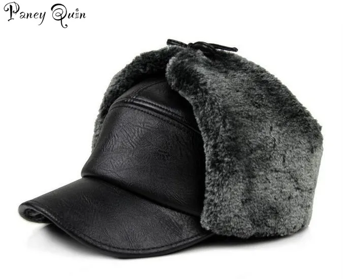 Мужская зимняя шапка Снэпбэк Авиатор с ушами Уличная теплая меховая помпоном из