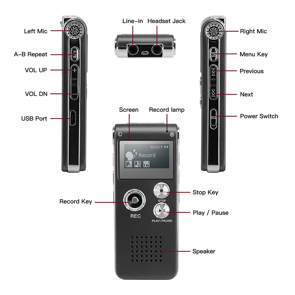 8 ГБ Цифровой диктофон перезаряжаемый Диктофон Телефон аудио плеер Высокое