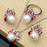 red enamel pearls charm silver 925 jewelry sets hoop earrings for women necklace set luxury jewellry gift dropshipping