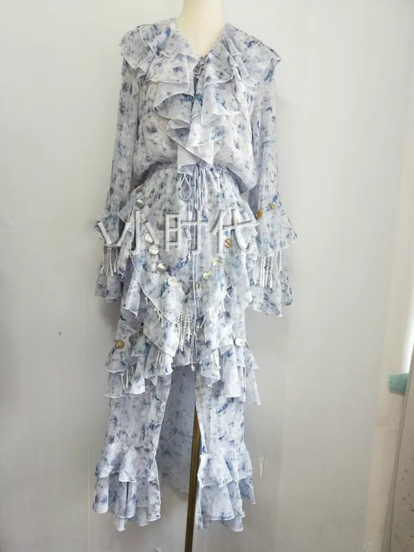 

Full Ruffles Ankle-length Vestido De Festa Dress Summer Print Holiday Long Luxury 2020 Hot Sale Promotion Polyester V-neck