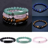 8mm natural stone bracelet reiki healing pink quartz aventurine tiger eye crystal gemstone crown charm meditation bracelets