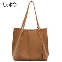 lucdo high quality women suede handbags soft leather women bag 2pcs handbags set female shoulder bags large casual tote bags