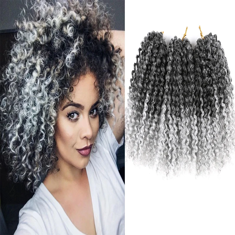 

Marlybob Crochet Braids Hair Short Afro Kinky Curly Twist Braid Ombre Synthetic Jerry Curl Braiding Hair Extensions Blonde Gray