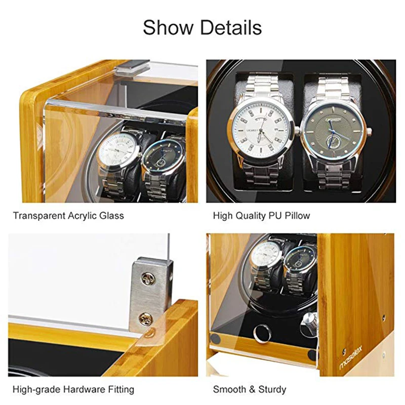 

JQUEEN 5 Modes Automatic Watch Winder Bamboo Wood Watch Box with Quiet Mabuchi Motor Ultra-quiet Japanese motor AAA Quality