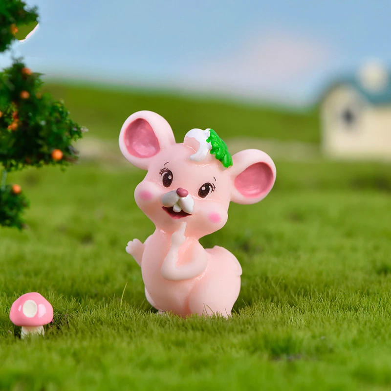 Миниатюрная фигурка розовой мыши аксессуары для украшения дома Статуэтка из