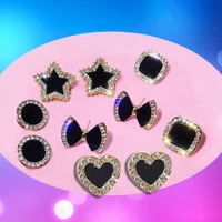 new korean black square rhinestone earrings 2021 fashion elegant crystal acrylic heart stud earrings female love earring jewelry