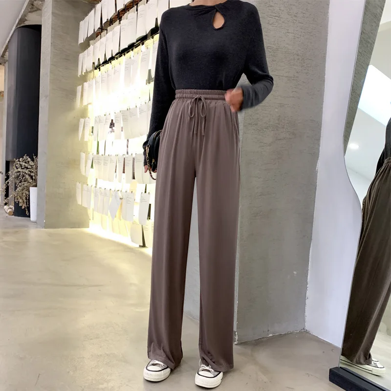 

2020 new women's casual trousers high waist wide leg pants autumn thin loose trousers modal girl straight mopping pants