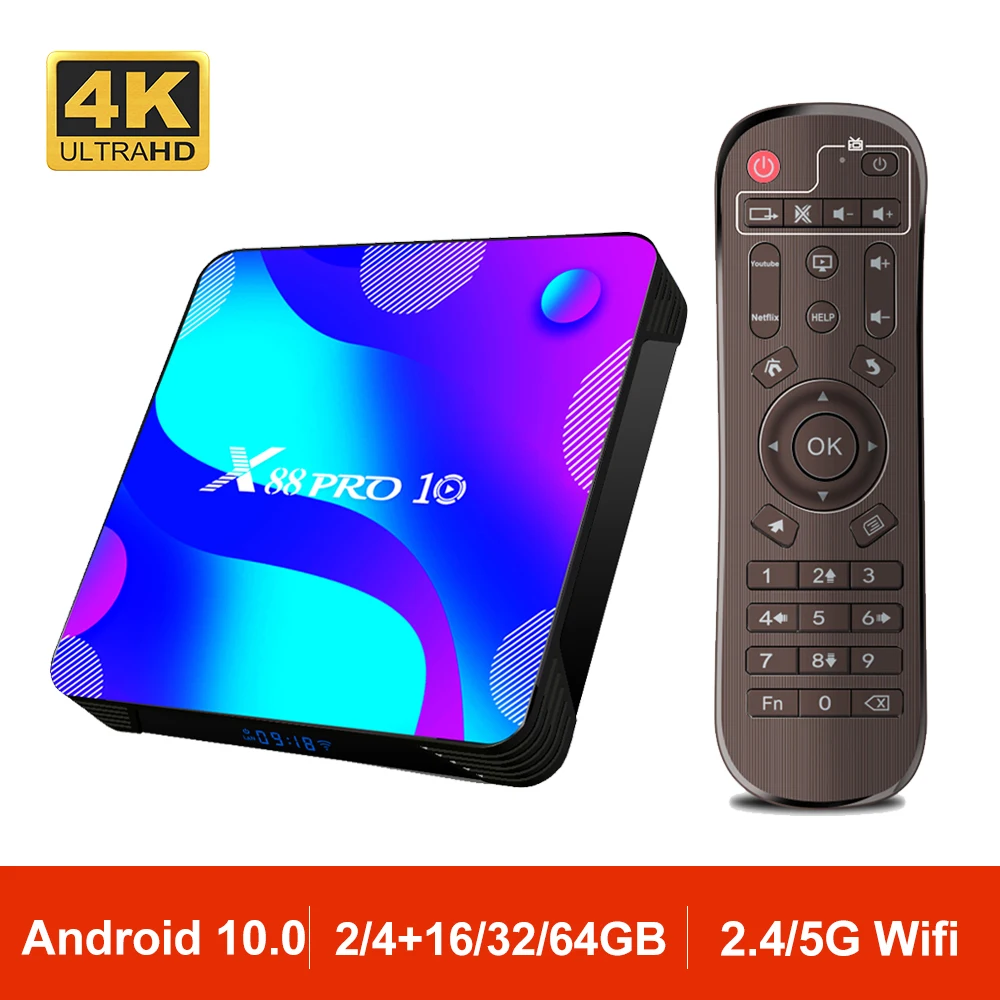 ТВ приставка X88 PRO для Smart TV медиа плеер RK3318 Android 10 0 2 4G/5G Wi Fi BT4.0 4K ГБ 4 Гб PK T95