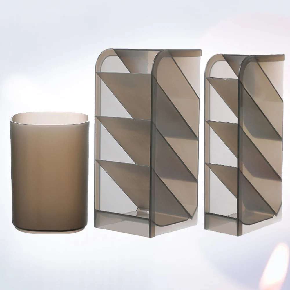 

3Pcs Multifunctional Obliquely Inserted Penholder Office Desk Receipt Box Stationery Shelf(Transparent and Grey)
