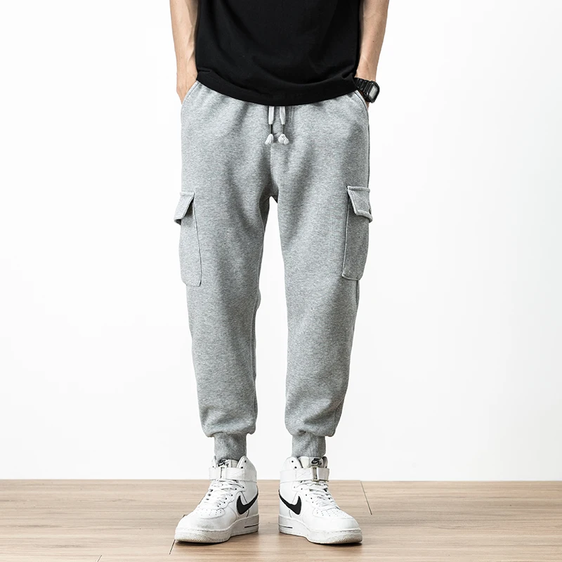 Knitted Pant Men Fitness Sportswear Bottoms Loose Bagy Fleece Sweatpants Zip Pocket Trousers Gyms Jogger Track Pants Hip Hop